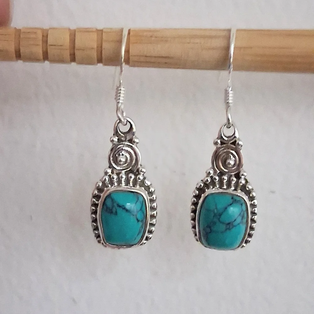 BLUE HOWLITE DANGLE EARRINGS 925 STERLING SILVER